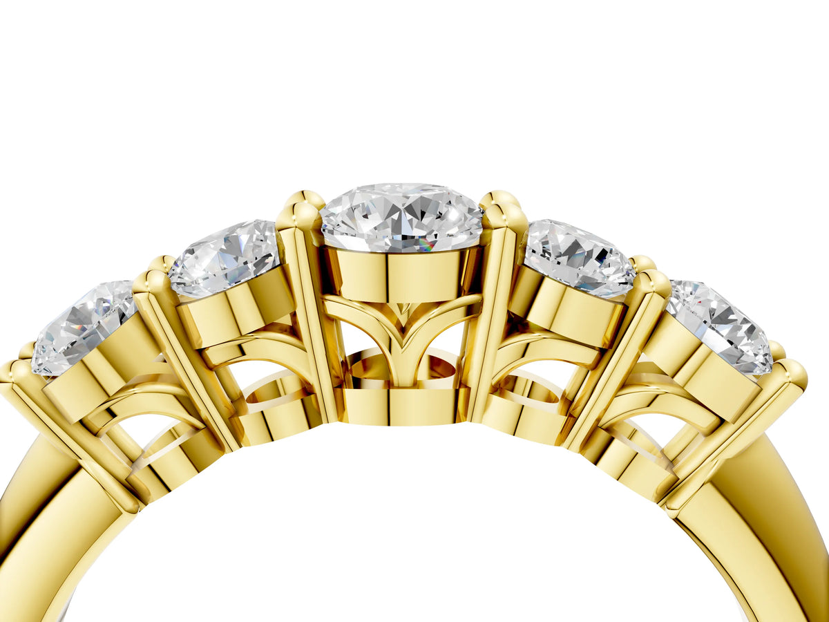 Yellow gold Five-Stone Round Brilliant Diamond Prong Set White Gold Band_4