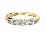 Yellow gold Five-Stone Round Diamond Channel Set Band with Shared Prong Setting