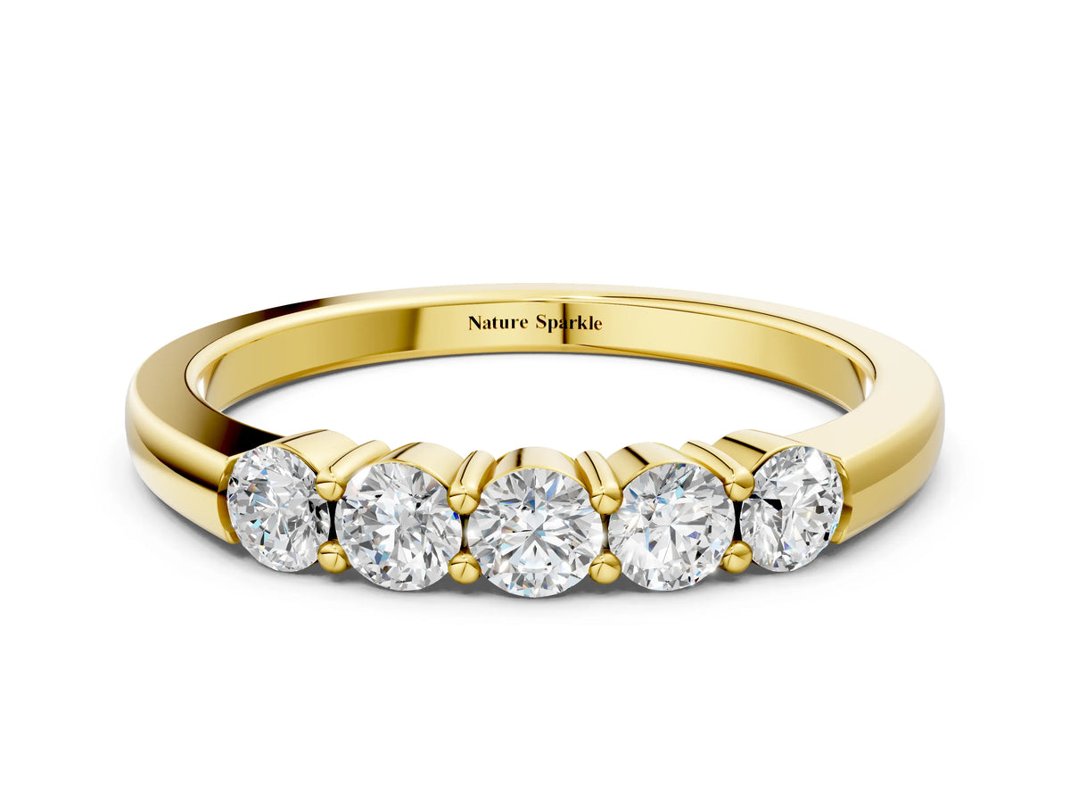 Yellow gold Five-Stone Round Diamond Channel Set Band with Shared Prong Setting