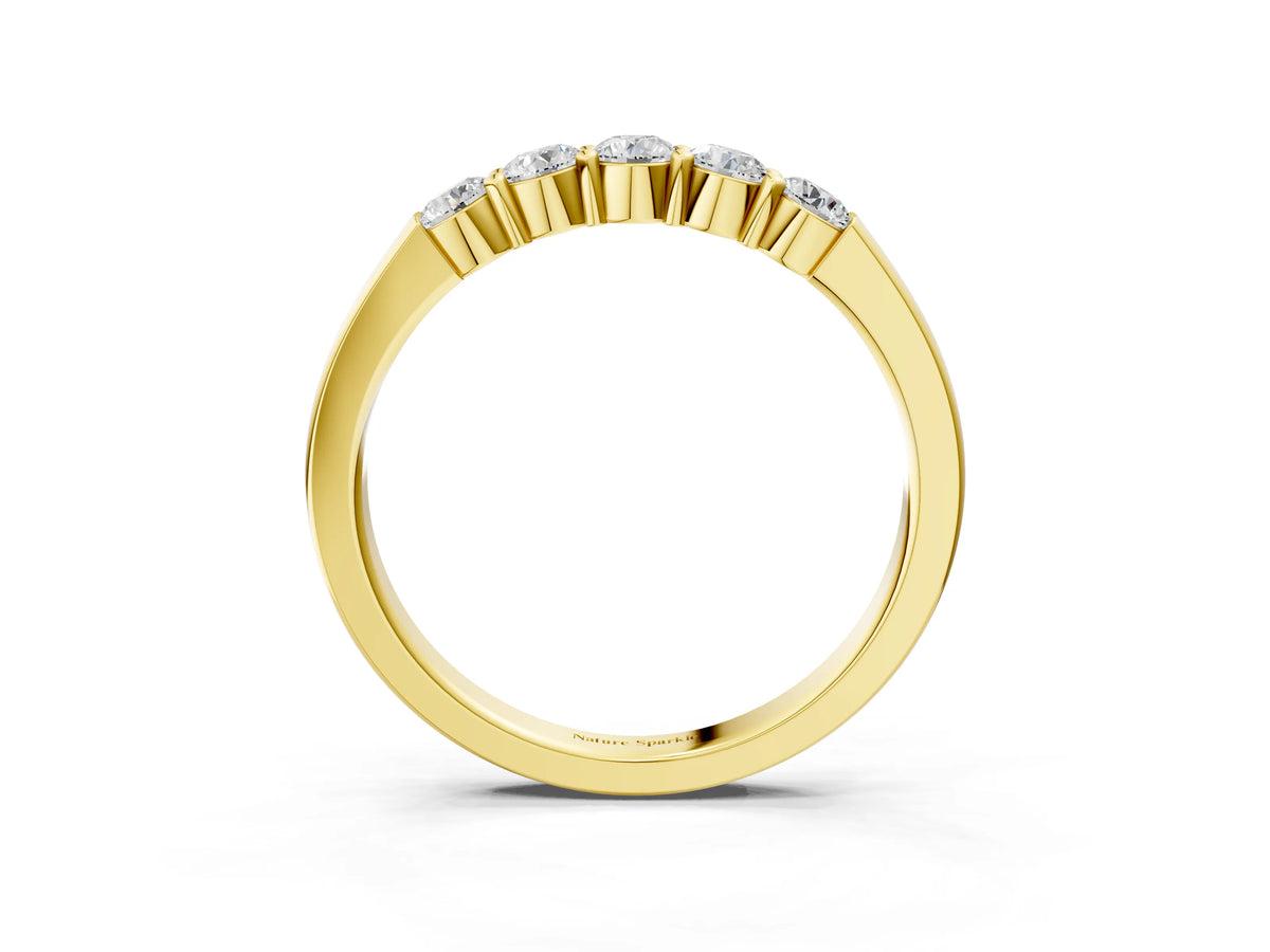 Yellow gold Five-Stone Round Diamond Channel Set Band with Shared Prong Setting_3