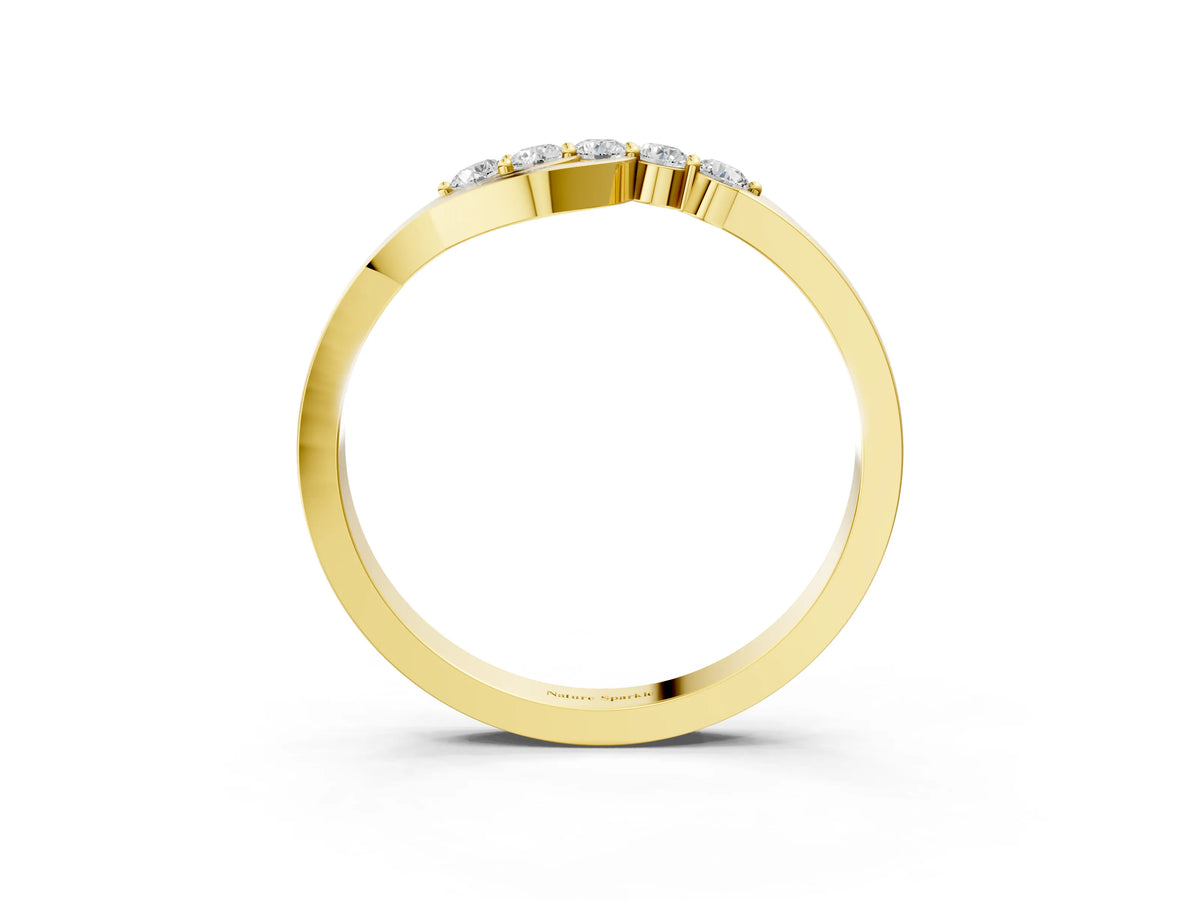 Yellow gold Five-Stone Round Diamond Crossover Band with Prong Setting_3