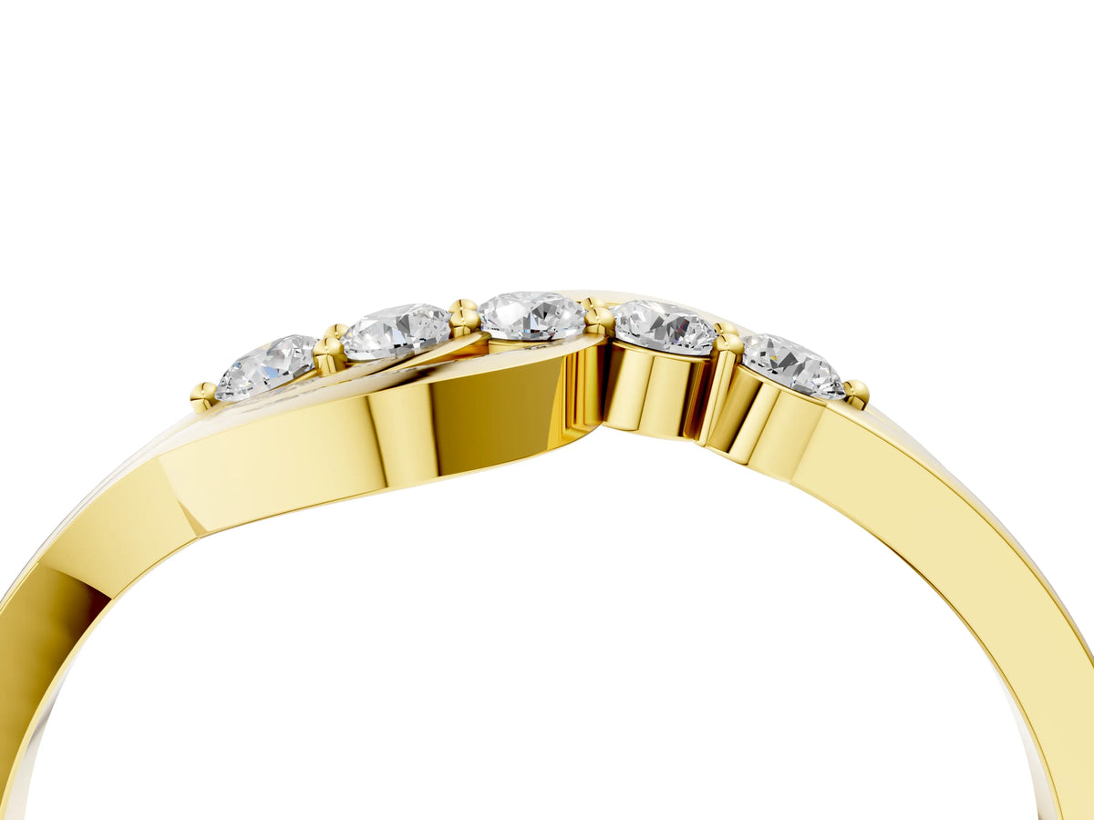 Yellow gold Five-Stone Round Diamond Crossover Band with Prong Setting_4
