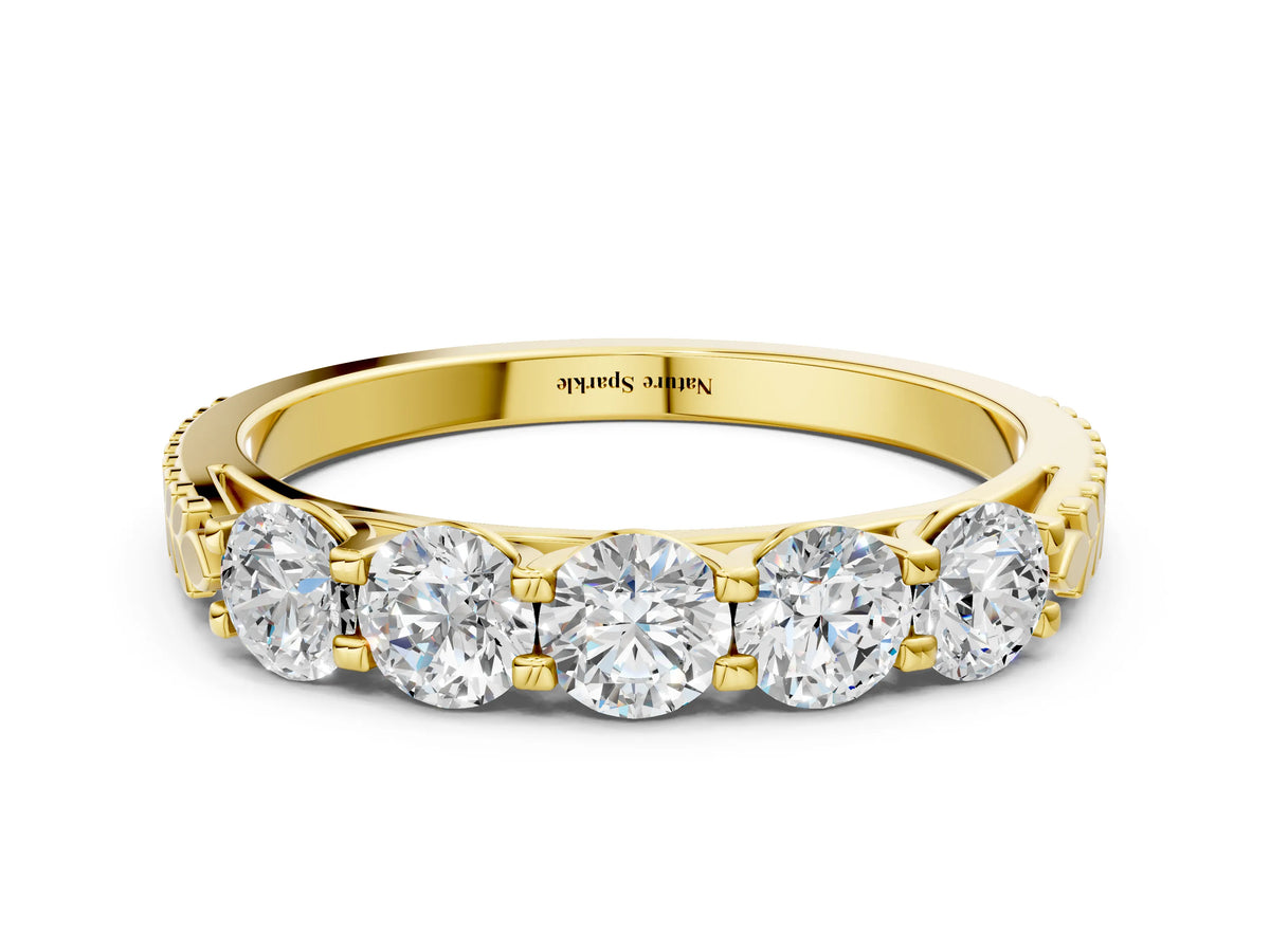 Yellow gold Five-Stone Round Diamond Prong-Set Band