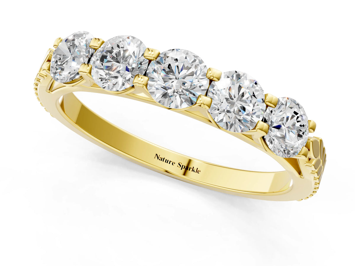 Yellow gold Five-Stone Round Diamond Prong-Set Band_1
