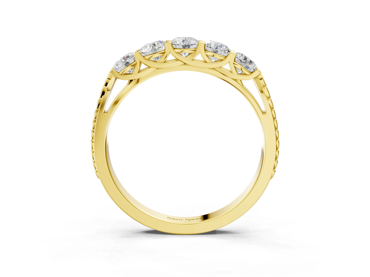 Yellow gold Five-Stone Round Diamond Prong-Set Band_3