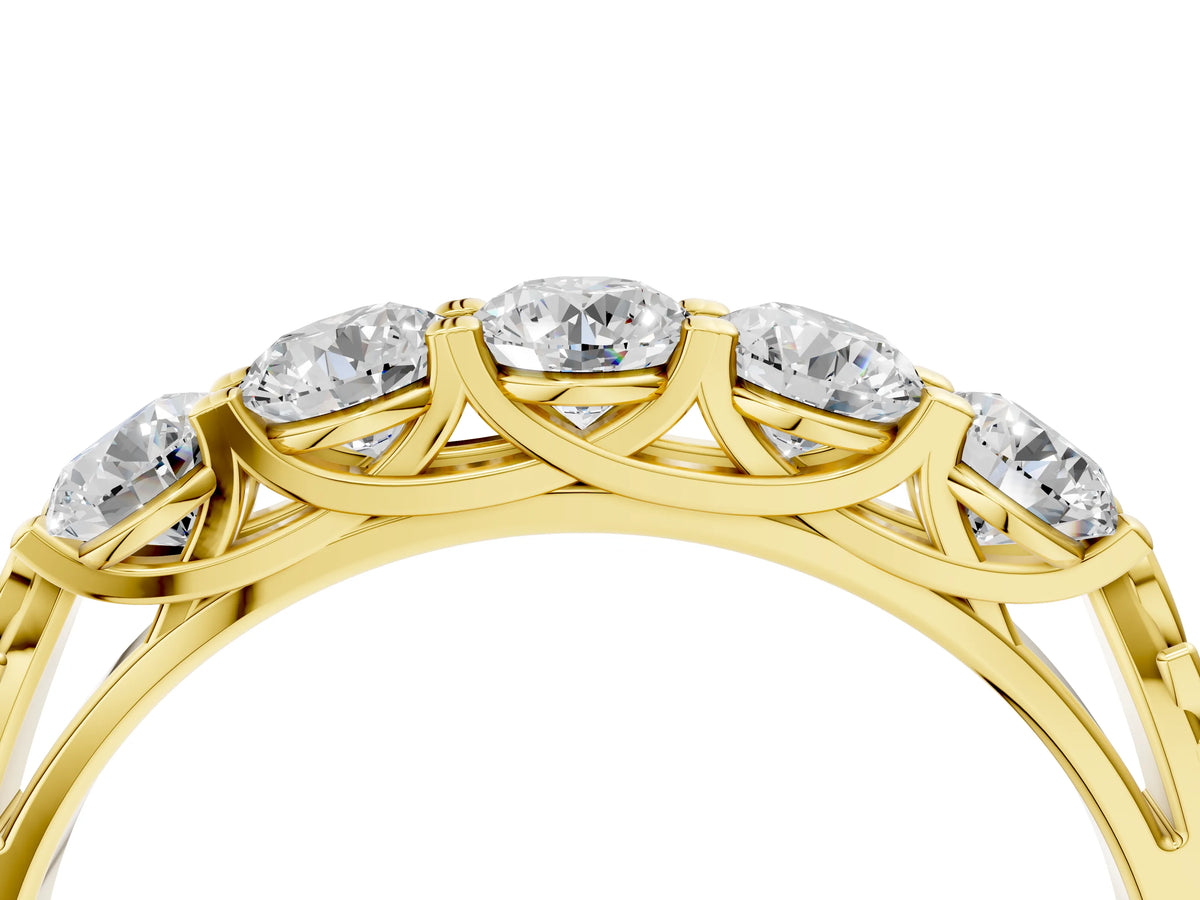 Yellow gold Five-Stone Round Diamond Prong-Set Band_4