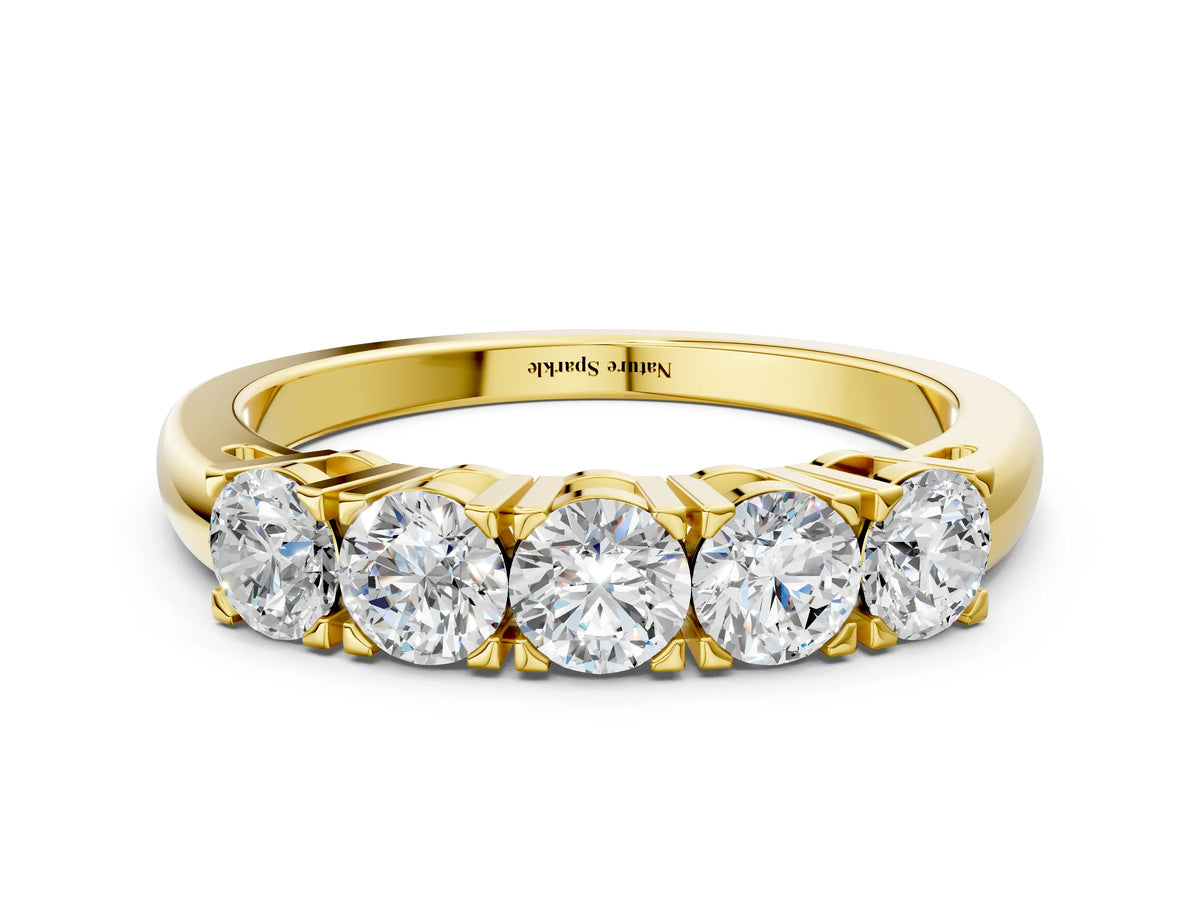 Yellow gold Five-Stone Round Diamond Prong Set White Gold Band