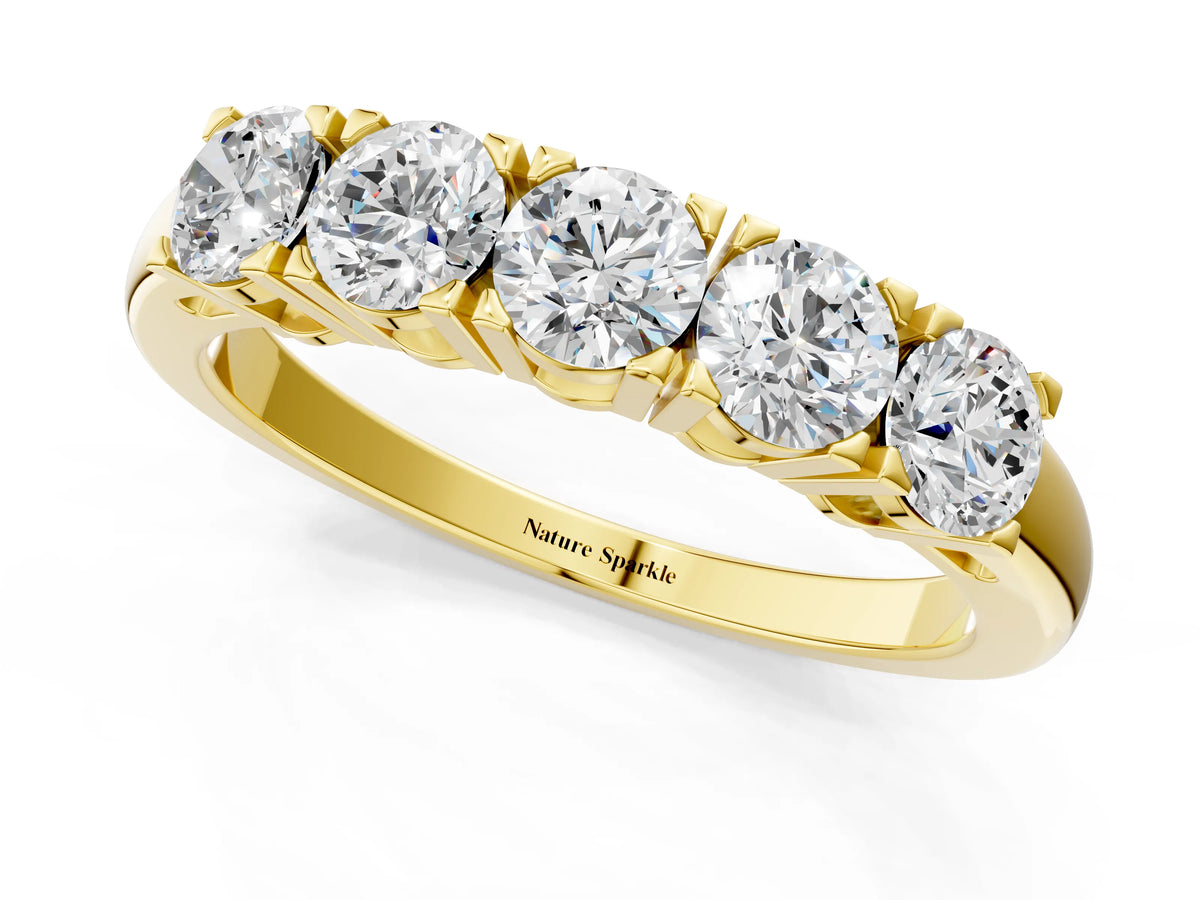 Yellow gold Five-Stone Round Diamond Prong Set White Gold Band_1