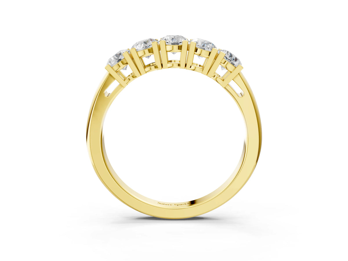Yellow gold Five-Stone Round Diamond Prong Set White Gold Band_3