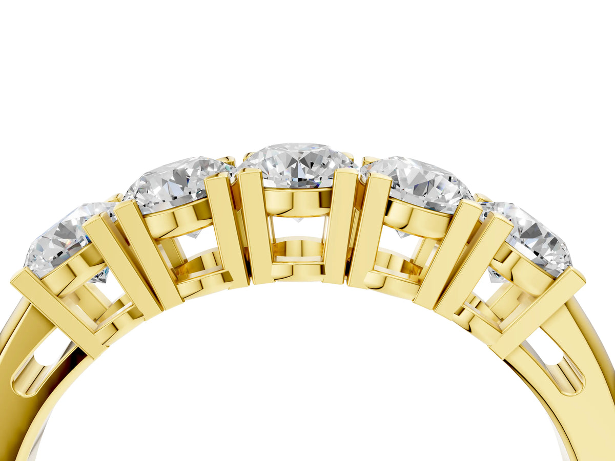 Yellow gold Five-Stone Round Diamond Prong Set White Gold Band_4