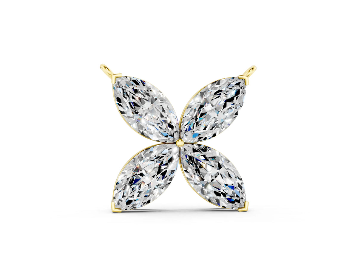 Yellow gold Four-Prong Marquise Diamond Flower Pendant