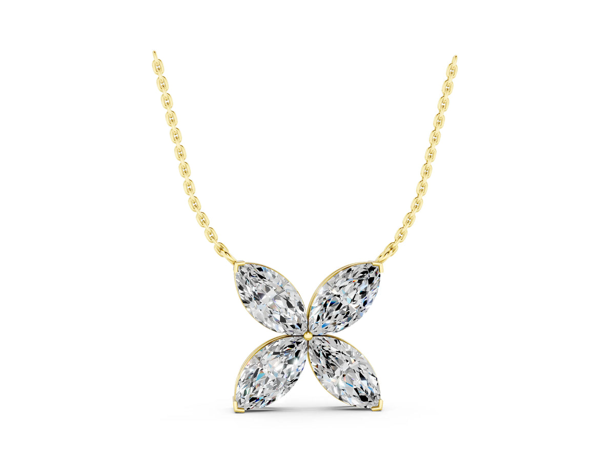 Yellow gold Four-Prong Marquise Diamond Flower Pendant_1