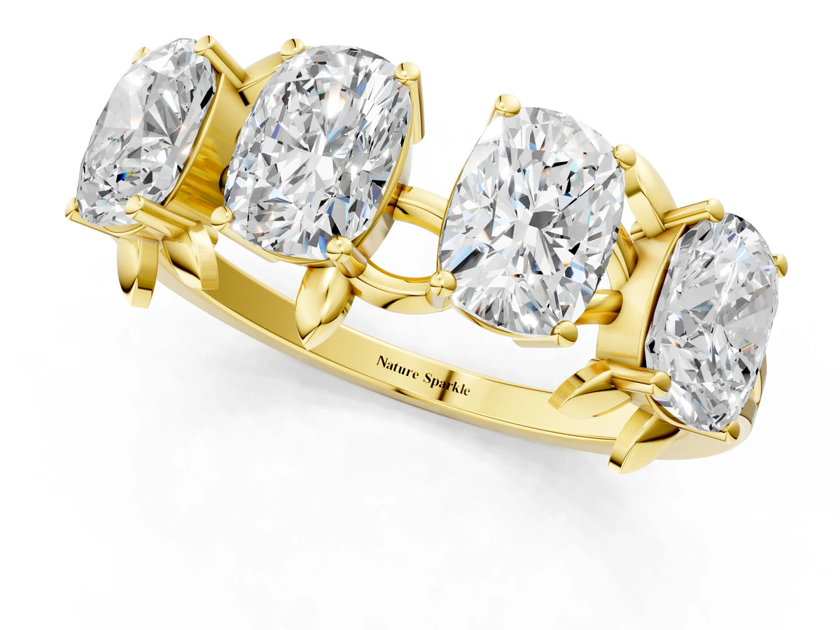 Yellow gold Four-Stone Elongated Cushion Diamond Band with Nature-Inspired Prong Setting_1