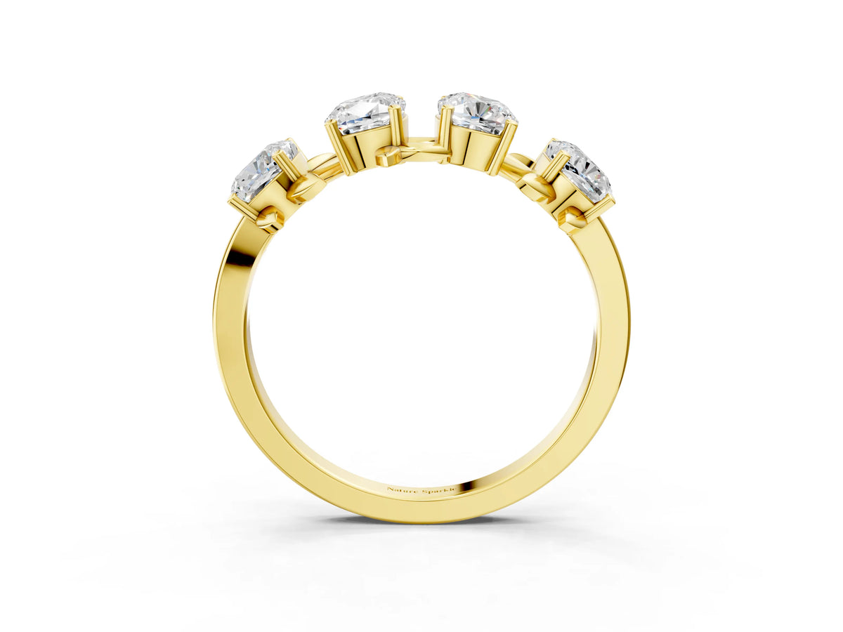 Yellow gold Four-Stone Elongated Cushion Diamond Band with Nature-Inspired Prong Setting_3