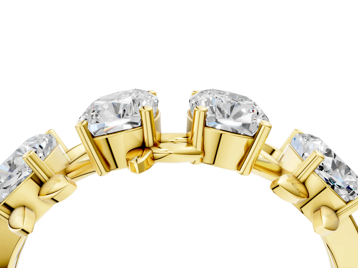 Yellow gold Four-Stone Elongated Cushion Diamond Band with Nature-Inspired Prong Setting_4