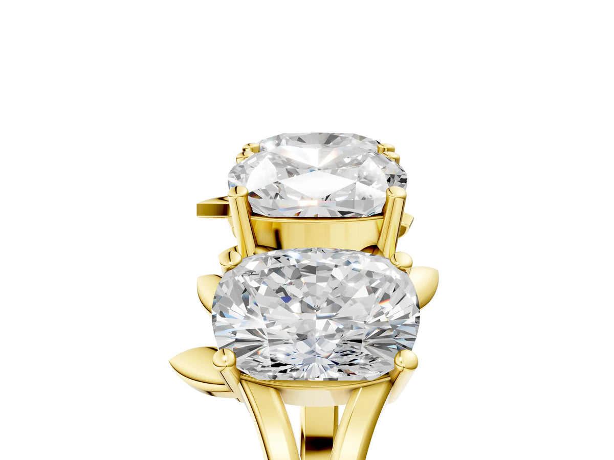 Yellow gold Four-Stone Elongated Cushion Diamond Band with Nature-Inspired Prong Setting_5