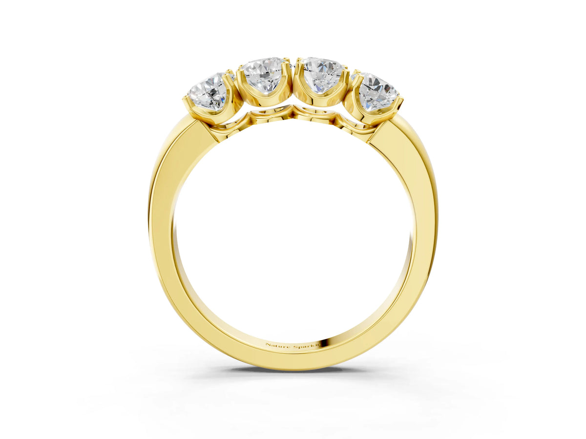Yellow gold Four-Stone Round Cut Diamond Prong-Set White Gold Band_3