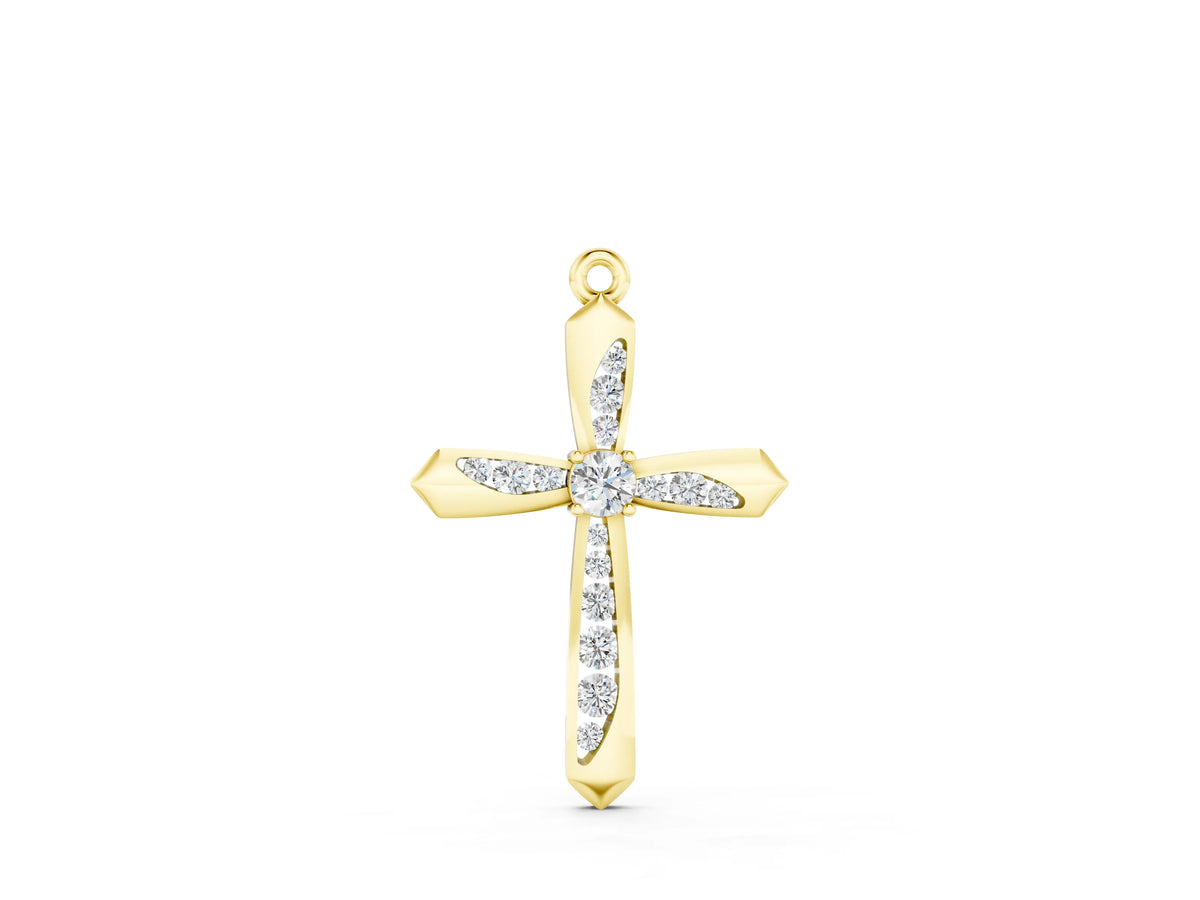 Yellow gold Gold Cross Pendant with Round Cut Stones and Prong Setting