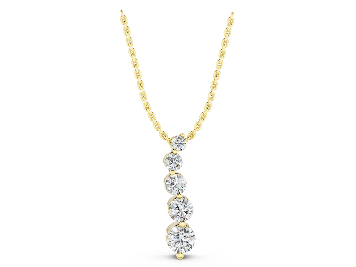 Yellow gold Graduated Round Diamond Prong Set Pendant_1