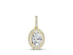 Yellow gold Halo Oval Diamond Pendant with Prong Setting