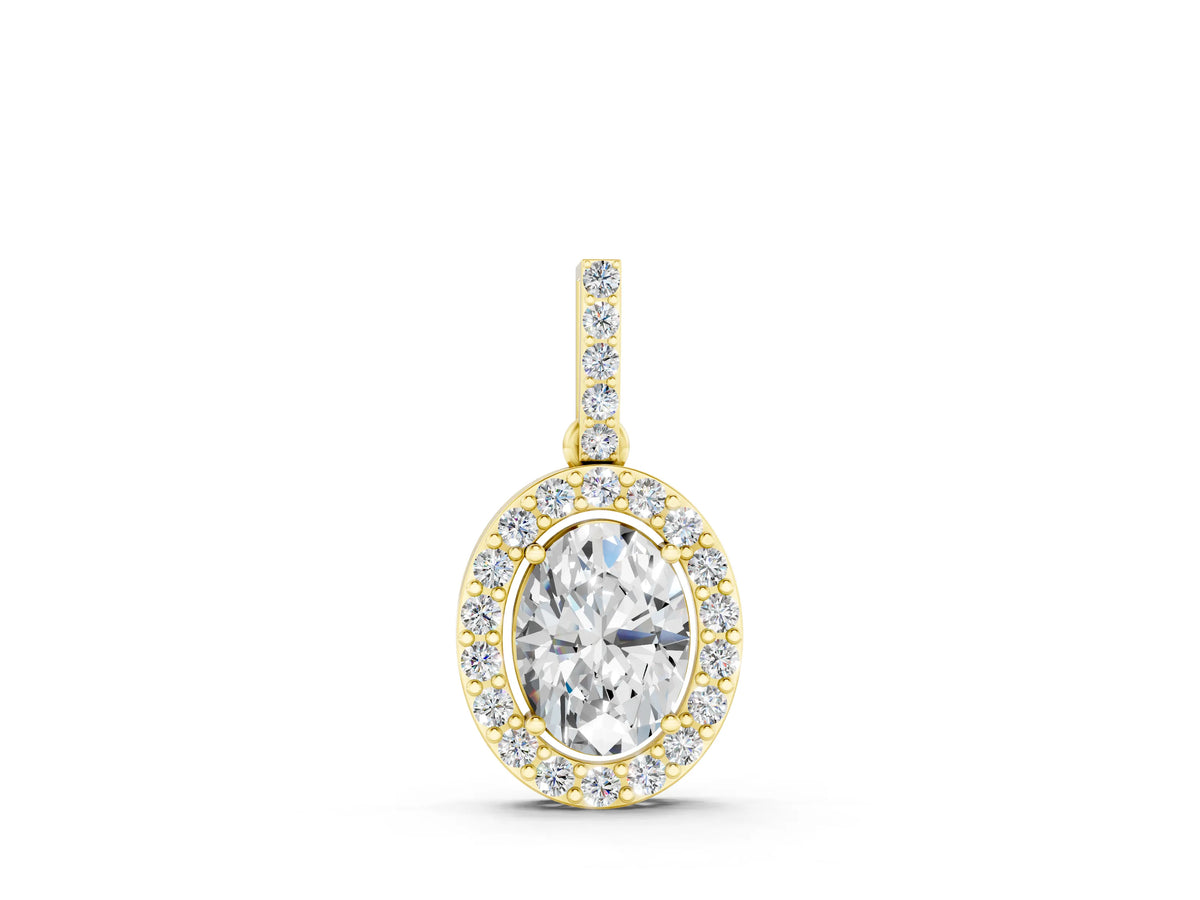 Yellow gold Halo Oval Diamond Pendant with Prong Setting