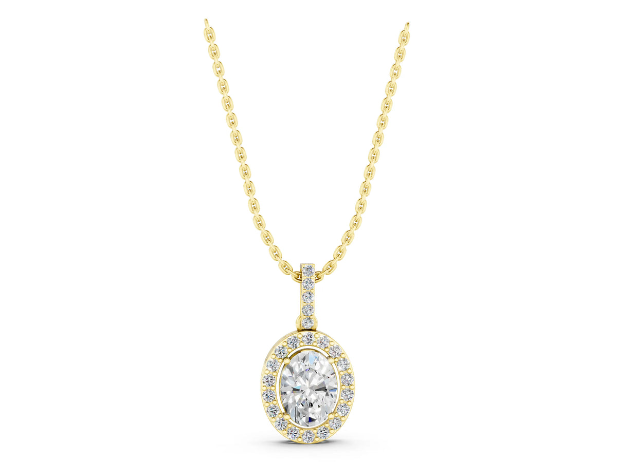 Yellow gold Halo Oval Diamond Pendant with Prong Setting_1