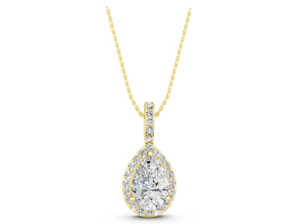 Yellow gold Halo Pear Diamond Pendant with Prong Setting_1