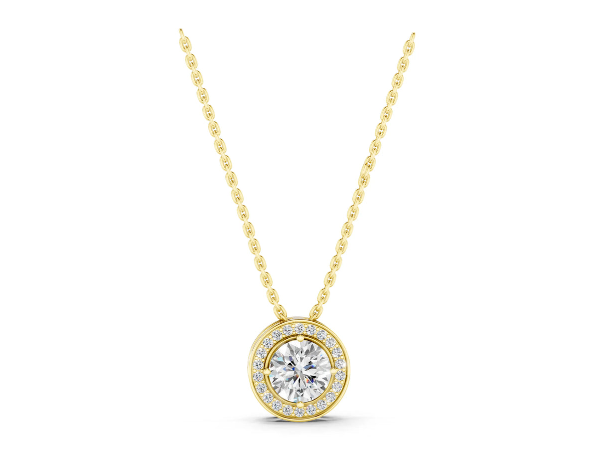Yellow gold Halo Round Diamond Four-Prong Pendant_1