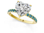 Yellow gold Heart Cut Diamond Solitaire Ring with Round Blue Topaz Pavé Band and Prong Setting_1