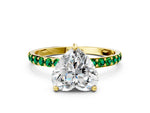 Yellow gold Heart Cut Diamond Solitaire Ring with Round Emerald Pavé Band and Prong Setting