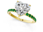 Yellow gold Heart Cut Diamond Solitaire Ring with Round Emerald Pavé Band and Prong Setting_1