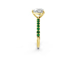 Yellow gold Heart Cut Diamond Solitaire Ring with Round Emerald Pavé Band and Prong Setting_2