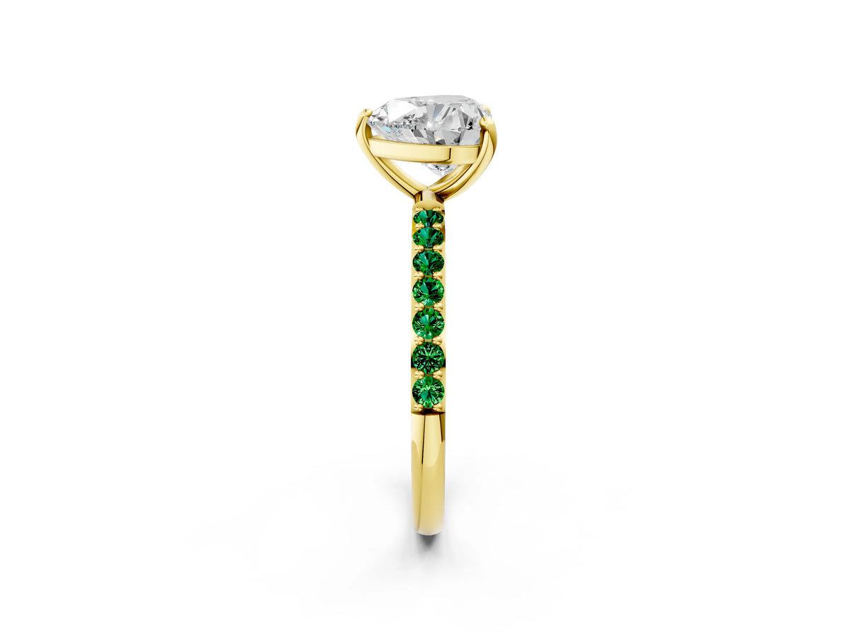 Yellow gold Heart Cut Diamond Solitaire Ring with Round Emerald Pavé Band and Prong Setting_2
