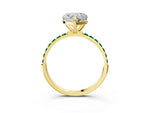 Yellow gold Heart Cut Diamond Solitaire Ring with Round Emerald Pavé Band and Prong Setting_3
