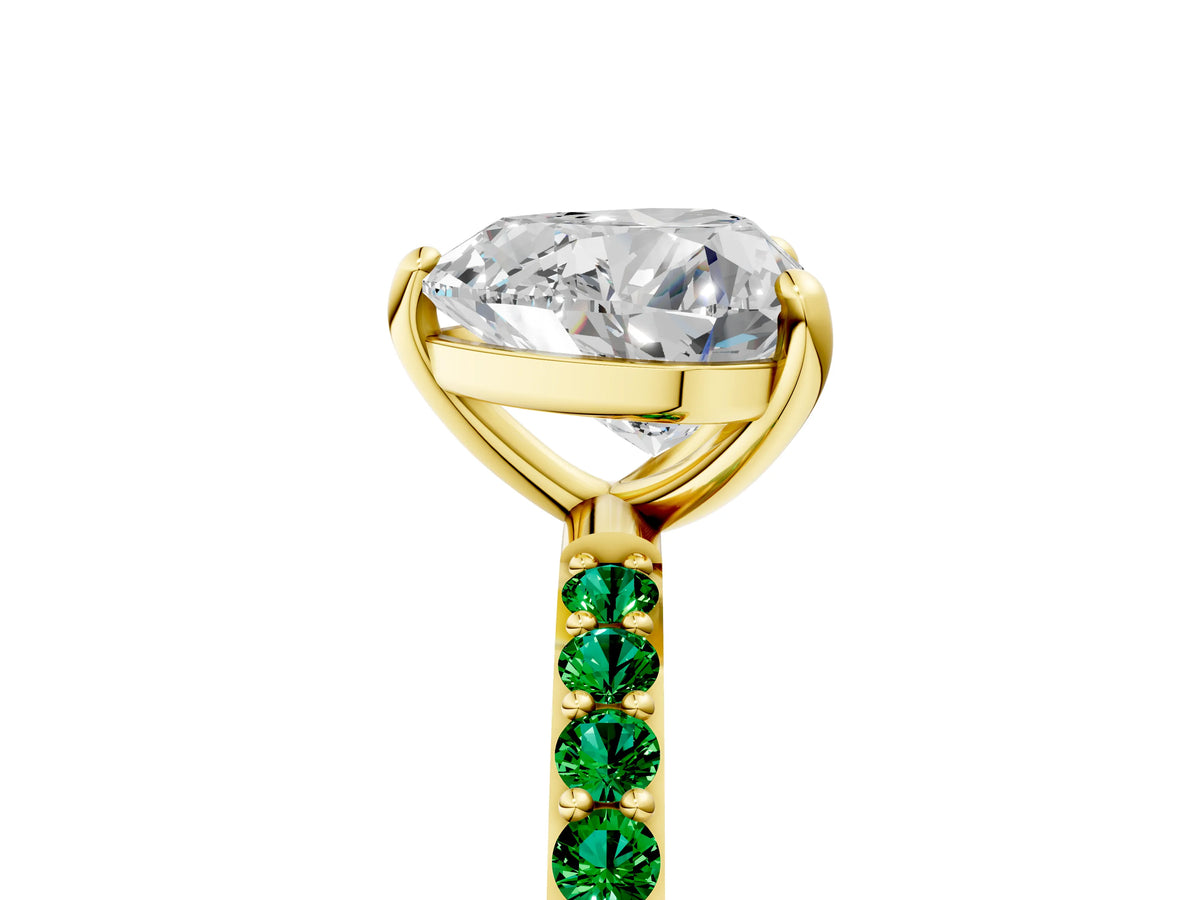 Yellow gold Heart Cut Diamond Solitaire Ring with Round Emerald Pavé Band and Prong Setting_5