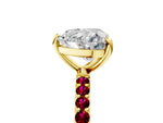 Yellow gold Heart Cut Diamond Solitaire Ring with Round Garnet Pavé Band and Prong Setting_5