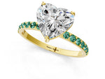 Yellow gold Heart Cut Diamond Solitaire Ring with Round Green Sapphire Pavé Band and Prong Setting_1