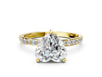 Yellow gold Heart Cut Diamond Solitaire Ring with Round Moissanite Pavé Band and Prong Setting
