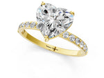 Yellow gold Heart Cut Diamond Solitaire Ring with Round Moissanite Pavé Band and Prong Setting_1
