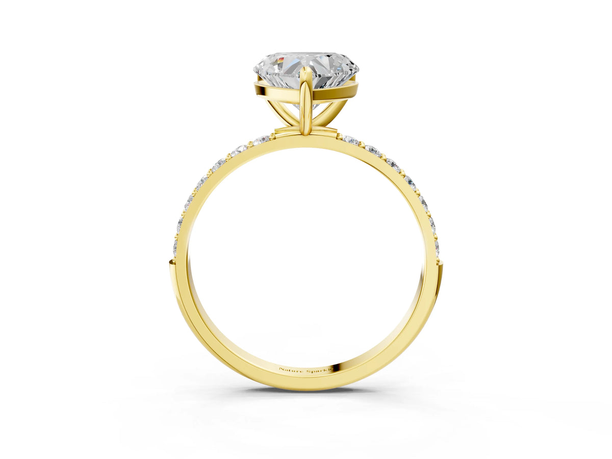 Yellow gold Heart Cut Diamond Solitaire Ring with Round Moissanite Pavé Band and Prong Setting_3