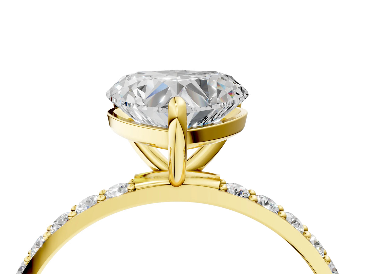 Yellow gold Heart Cut Diamond Solitaire Ring with Round Moissanite Pavé Band and Prong Setting_4