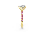 Yellow gold Heart Cut Diamond Solitaire Ring with Round Pink Sapphire Pavé Band and Prong Setting_2