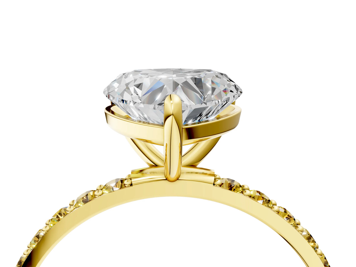 Yellow gold Heart Cut Diamond Solitaire Ring with Round Yellow Sapphire Pavé Band and Prong Setting_4