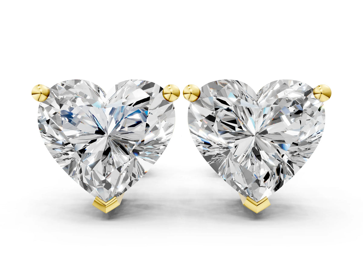 Yellow gold Heart Cut Diamond Stud Earrings