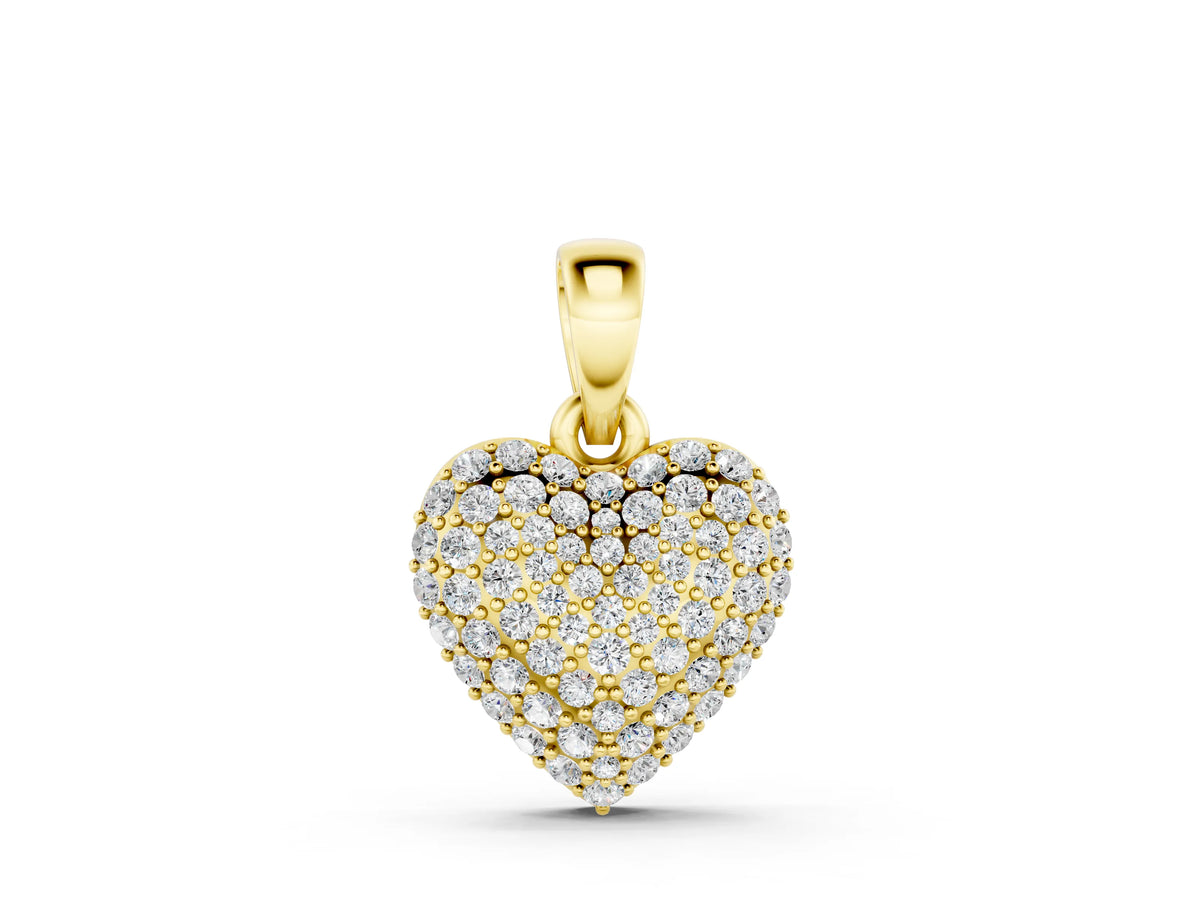 Yellow gold Heart Diamond Pendant with Pavé Setting