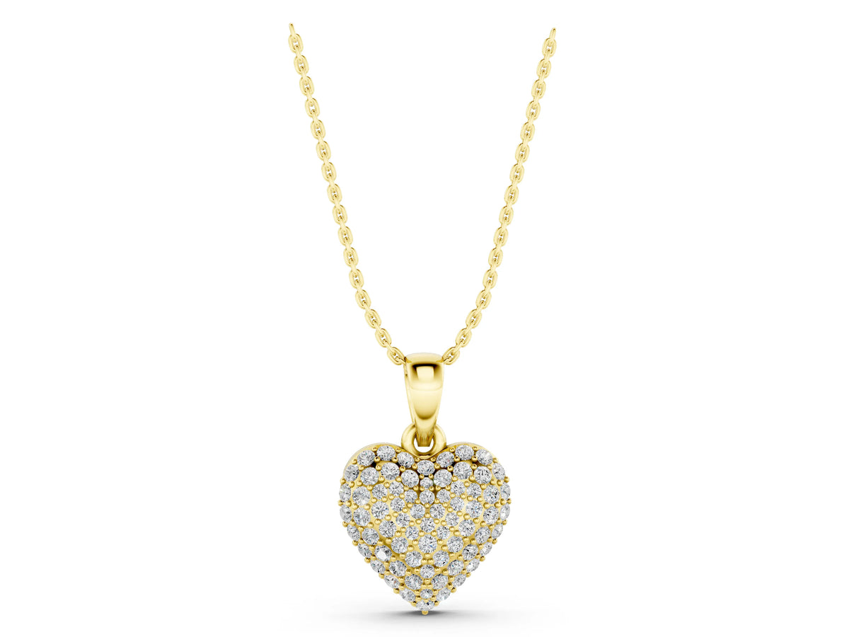 Yellow gold Heart Diamond Pendant with Pavé Setting_1