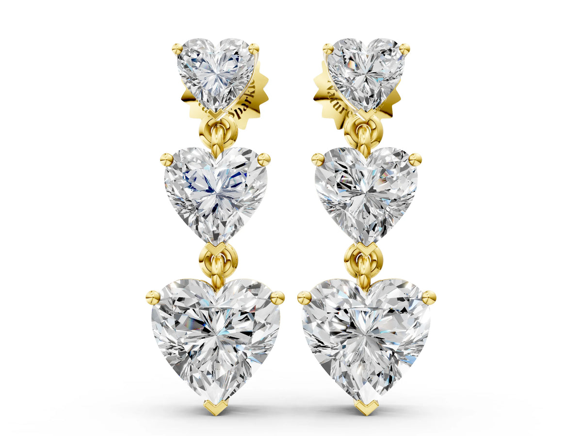 Yellow gold Heart Diamond Triple Drop Earrings