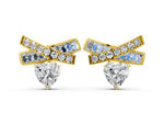 Yellow gold Heart Diamond X Stud Earrings with Baguette and Round Accents