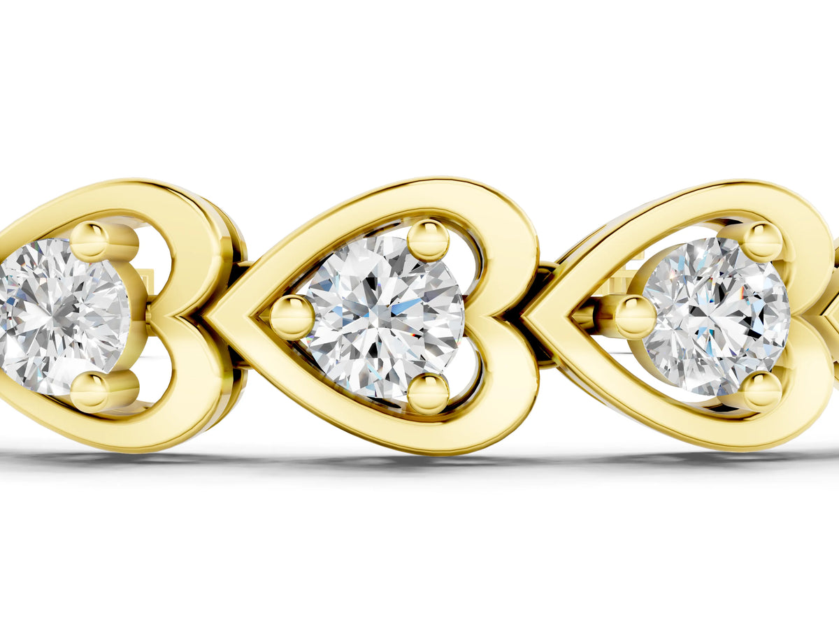 Yellow gold Heart Link Diamond Tennis Bracelet with Round Cut Stones and Bezel Setting_1