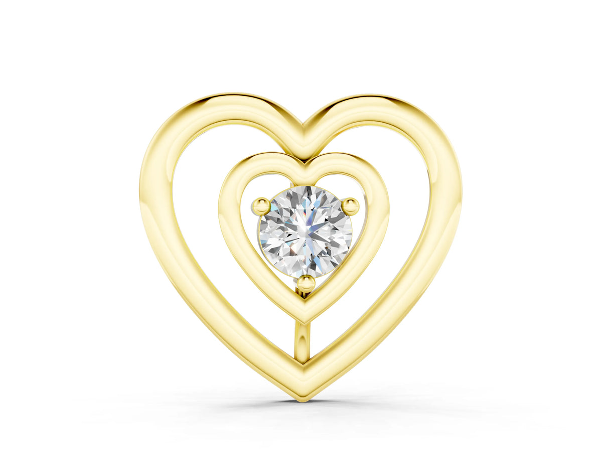Yellow gold Heart Prong Round Diamond Pendant